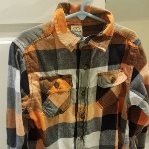 Orange, blue, white flannel button down